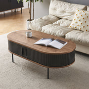 46.8'' Coffee Table Oval Shape Modern Design Walnut Black Accent Storage Compartment